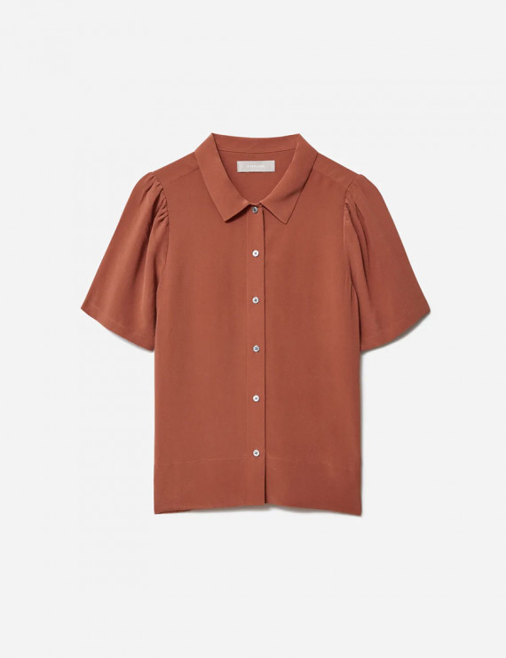 Clean Silk Puff-Sleeve Shirt